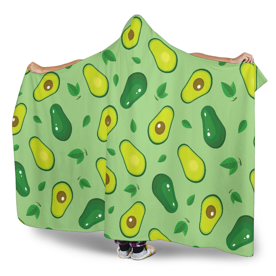 Avocado Pattern Green Background Hooded Blanket