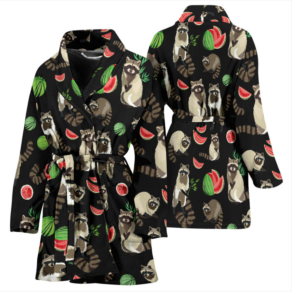 Raccoon Watermelon Pattern Women'S Bathrobe