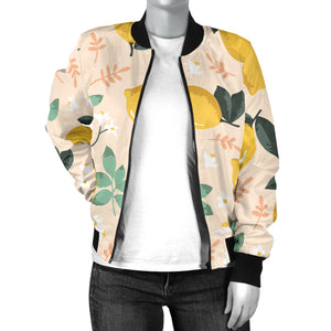 Lemon Flower Leave Pattern Women'S Bomber Jacket