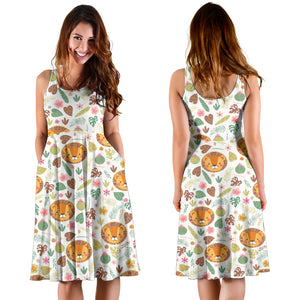 Lion Pattern Print Design 04 Sleeveless Midi Dress