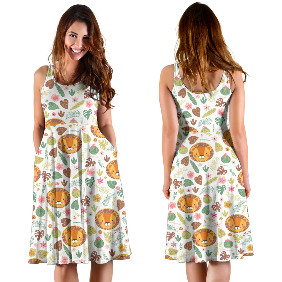 Lion Pattern Print Design 04 Sleeveless Midi Dress