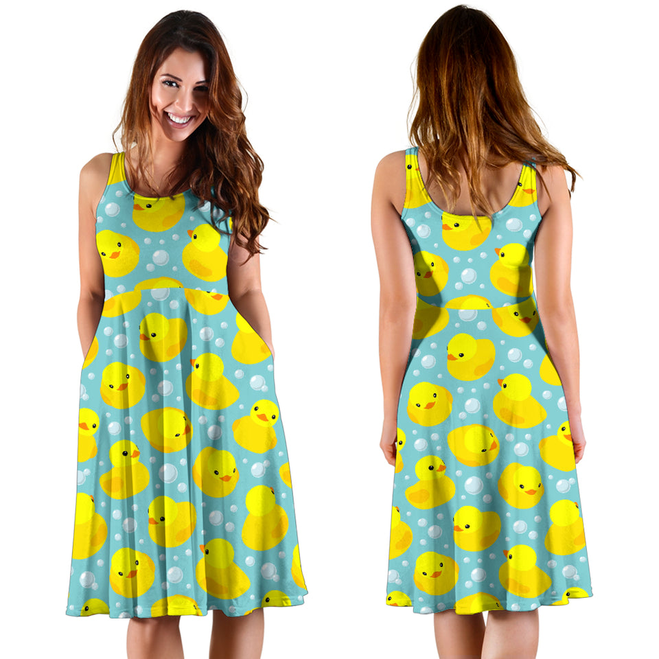 Duck Toy Pattern Print Design 03 Sleeveless Midi Dress