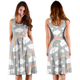 Cute Rainbow Clound Star Pattern Sleeveless Midi Dress