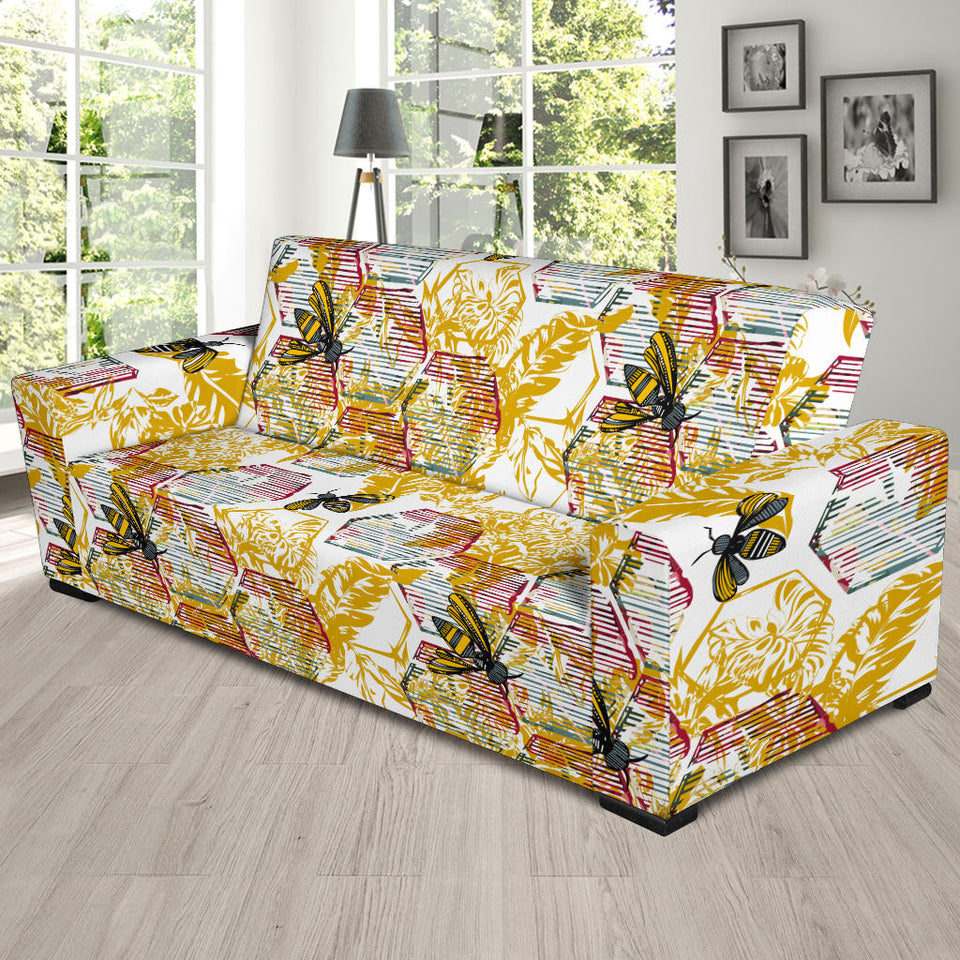 Cool Bee Honeycomb Leaves Pattern Sofa Slipcover