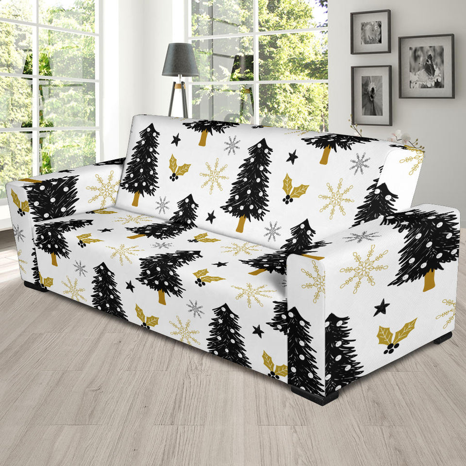 Christmas Tree Holly Snow Star Pattern Sofa Slipcover