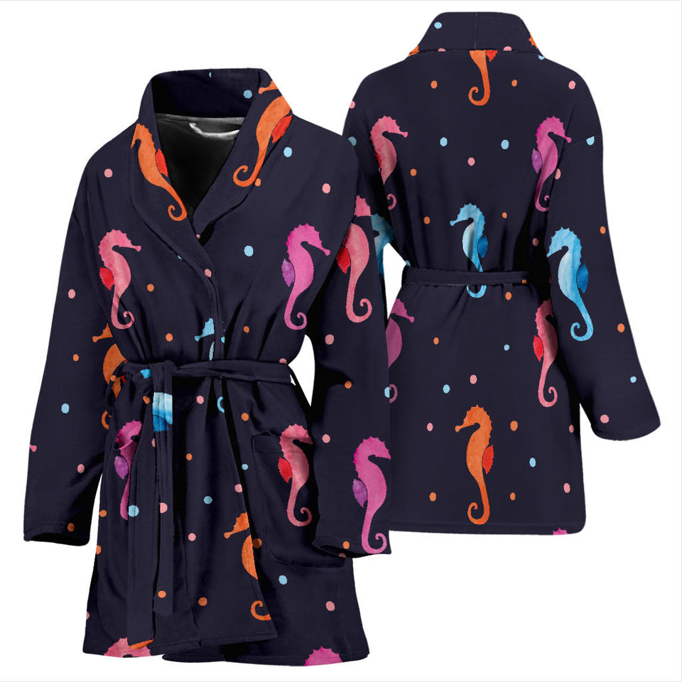 Watercolor Colorful Seahorse Pattern Women'S Bathrobe