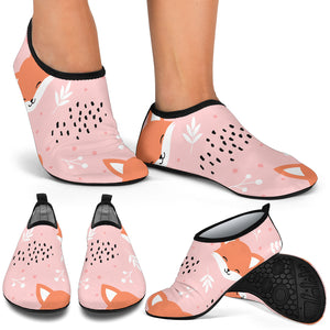 Cute Fox Pattern Pink Background Aqua Shoes