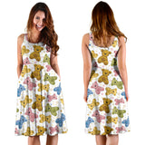 Teddy Bear Pattern Print Design 01 Sleeveless Midi Dress