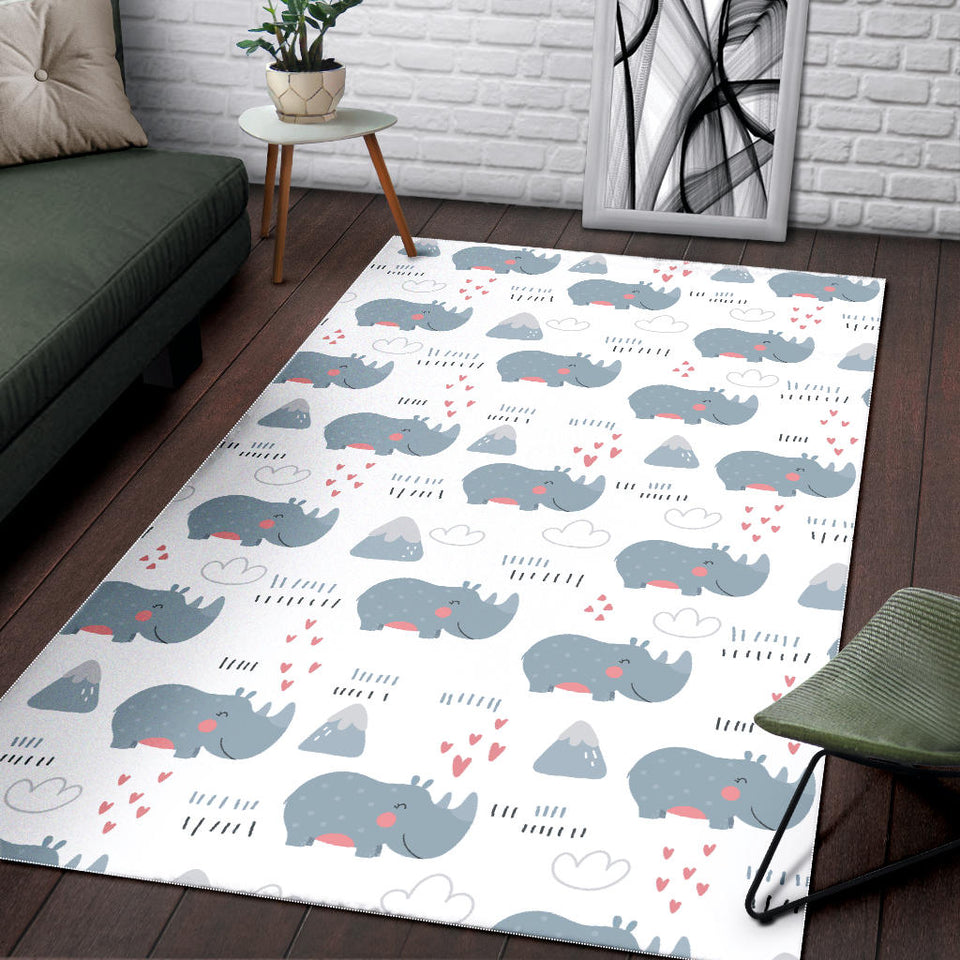 Cute Rhino Heart Pattern Area Rug