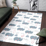 Cute Rhino Heart Pattern Area Rug