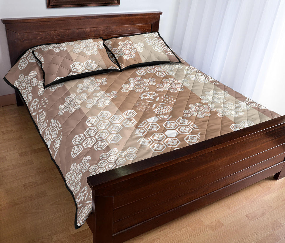 Beautiful hexagon japanese  pattern Quilt Bed Set