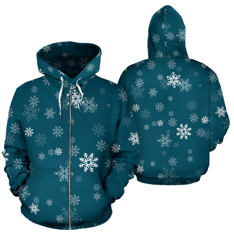 Snowflake Pattern Dark Background Zip Up Hoodie