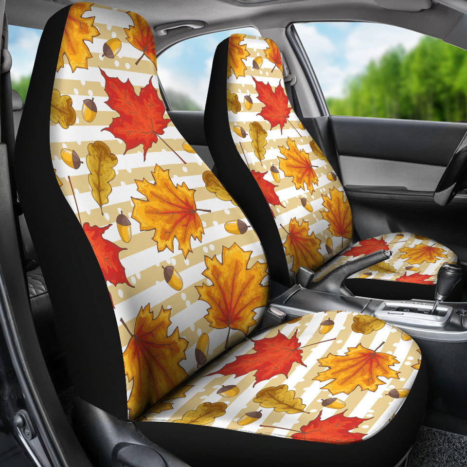 Maple Leaf Oak Leaf Acorns Beige Striped Background Universal Fit Car Seat Covers