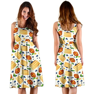 Pancake Pattern Print Design 02 Sleeveless Midi Dress