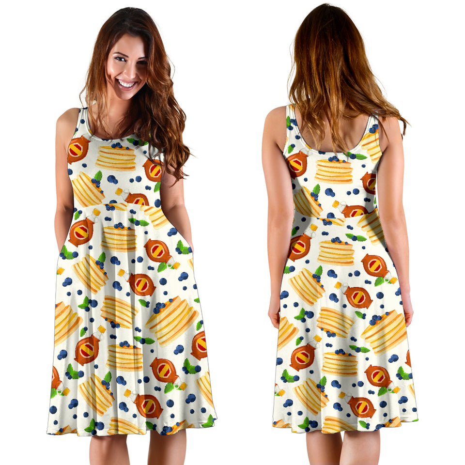 Pancake Pattern Print Design 02 Sleeveless Midi Dress