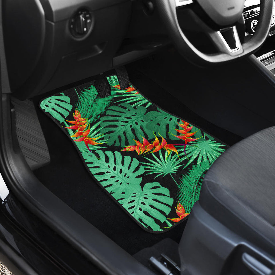 Heliconia Flower Palm Monstera Leaves Black Background Front And Back Car Mats