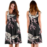 Japanese Crane Pink Sakura Pattern Sleeveless Midi Dress