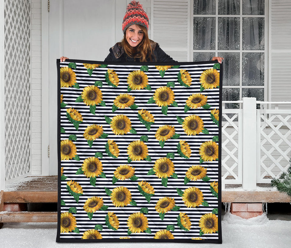 Sunflowers Ribbon Background Premium Quilt
