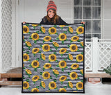 Sunflowers Ribbon Background Premium Quilt