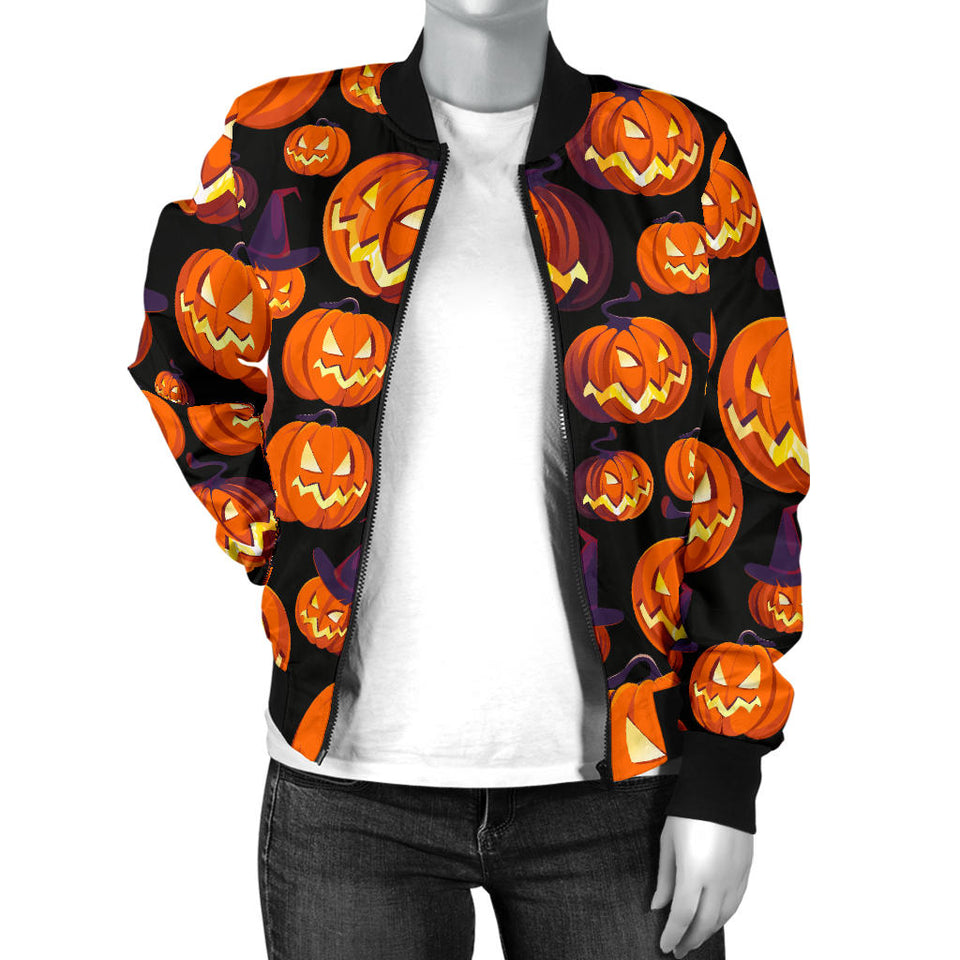 Halloween Pumpkin Pattern Women'S Bomber Jacket
