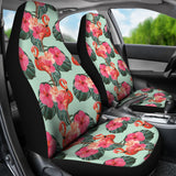 Beautiful Flamingo Tropical Palm Leaves Hibiscus Pateern Background Universal Fit Car Seat Covers