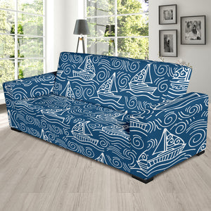 Hand Drawn Sailboat Pattern Sofa Slipcover