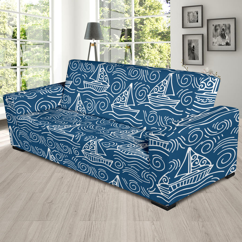 Hand Drawn Sailboat Pattern Sofa Slipcover