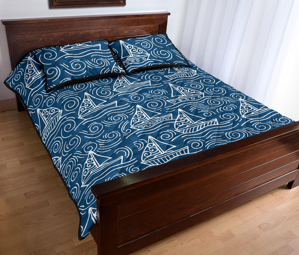 Hand drawn sailboat pattern Quilt Bed Set