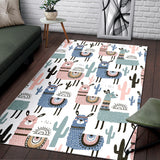 Lama Alpaca Cactus Hand Drawn Pattern Area Rug