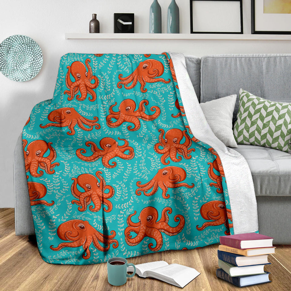 Octopus Turquoise Background Premium Blanket