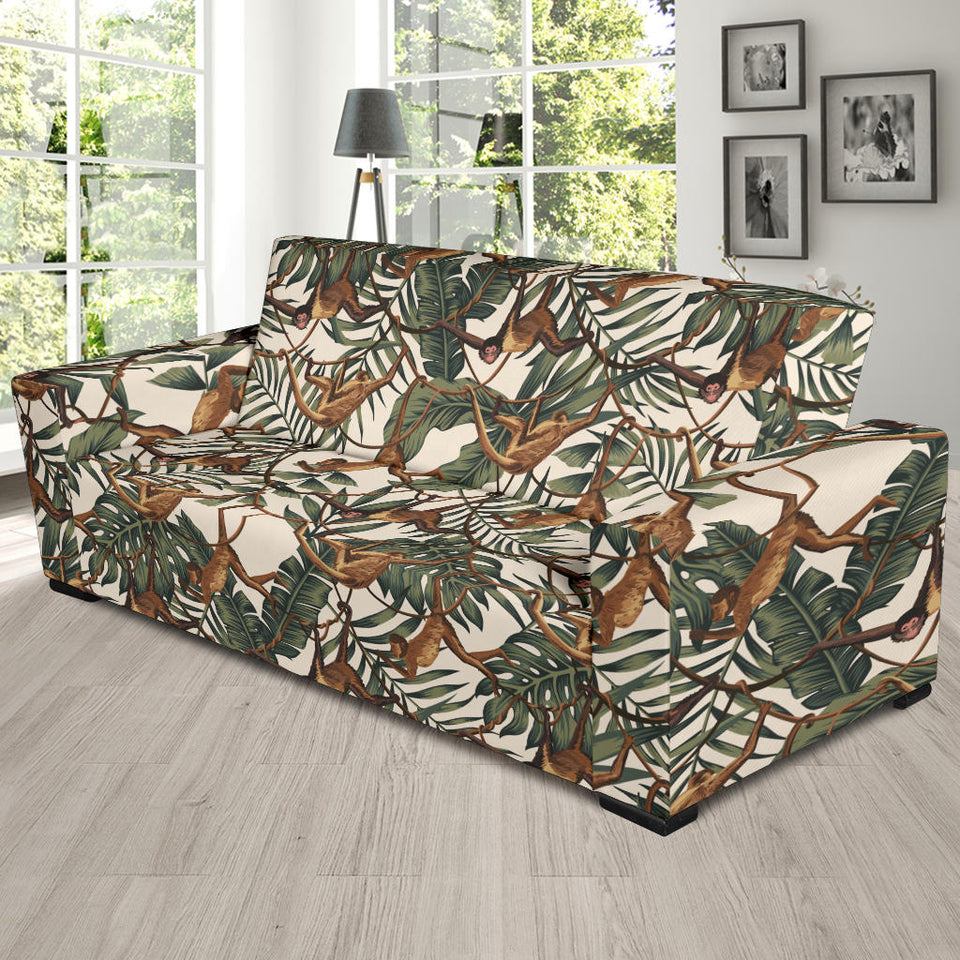 Monkey Tropical Leaves Background Sofa Slipcover
