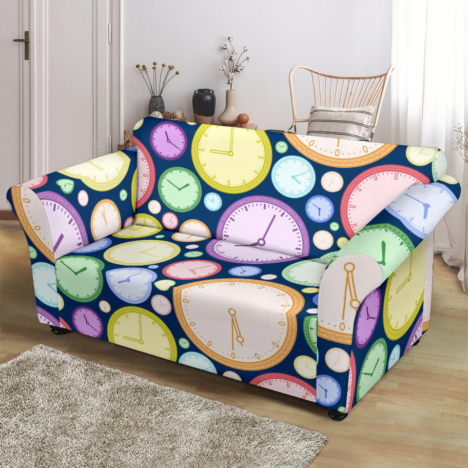 Colorful Clock Background Loveseat Couch Slipcover