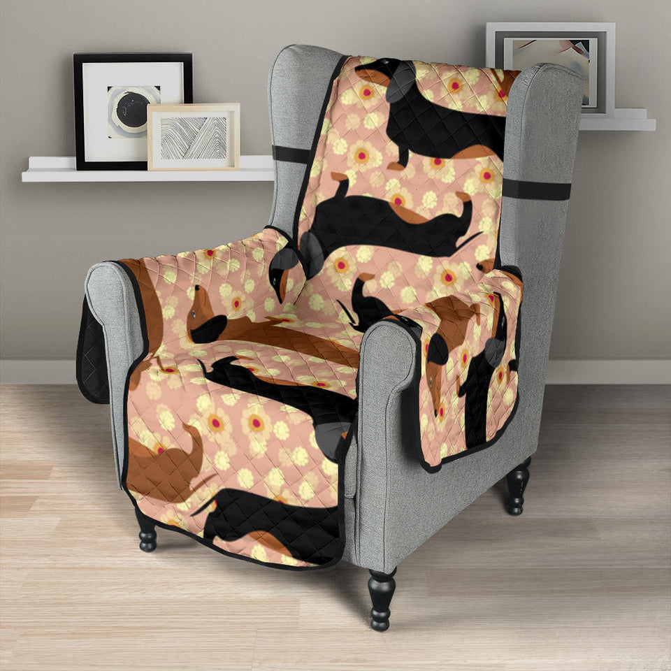 Dachshund floral background Chair Cover Protector