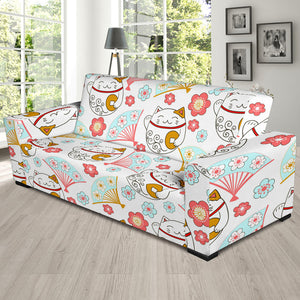 Maneki Neko Lucky Cat Fan Sakura Sofa Slipcover