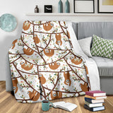 Sloths Hanging On The Tree Pattern Premium Blanket