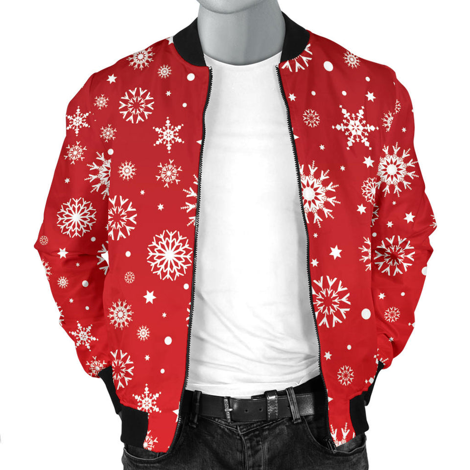 Snowflake Pattern Red Background Men'S Bomber Jacket