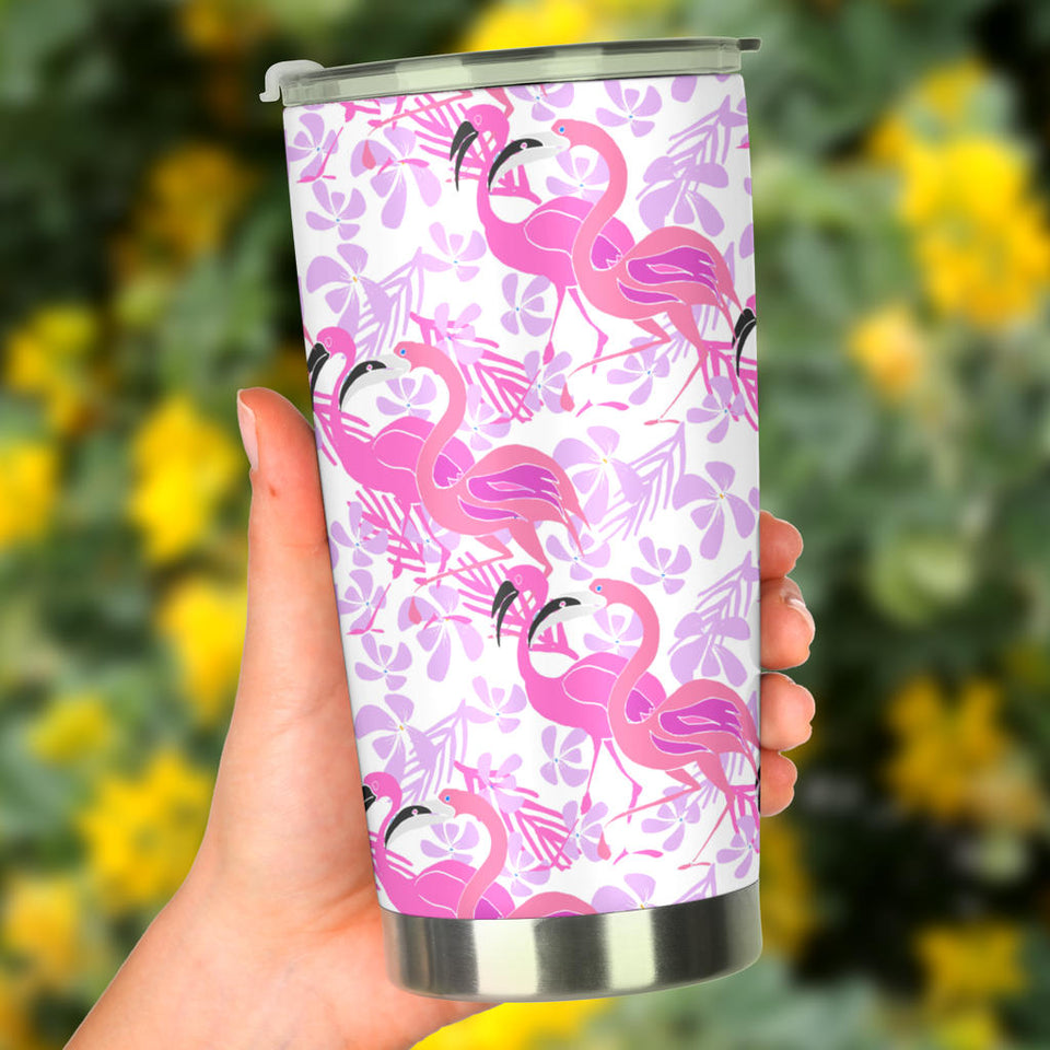 Pink Flamingo Flower Pattern Tumbler