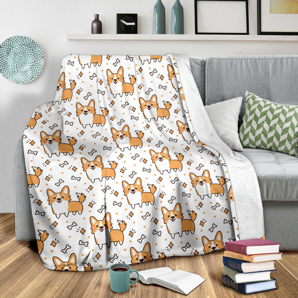 Cute Corgi Heart Star Bone Pattern Premium Blanket