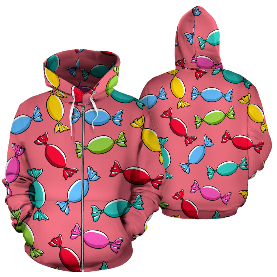 Colorful Wrapped Candy Pattern Zip Up Hoodie