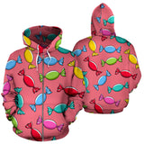 Colorful Wrapped Candy Pattern Zip Up Hoodie