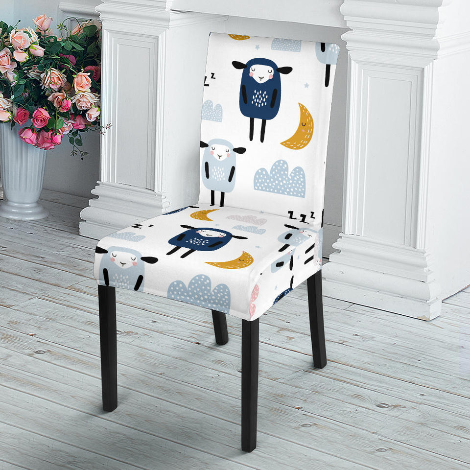 Cute Sleeping Sheep Moon Cloud Pattern Dining Chair Slipcover