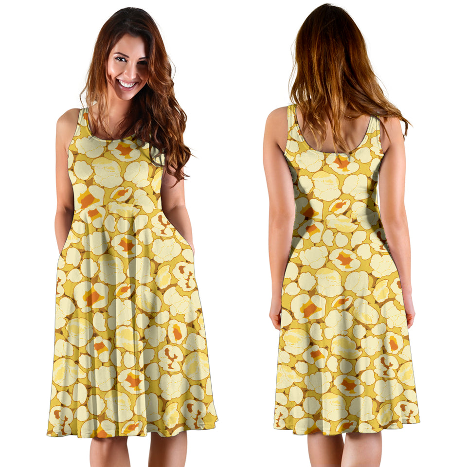 Popcorn Pattern Print Design 04 Sleeveless Midi Dress