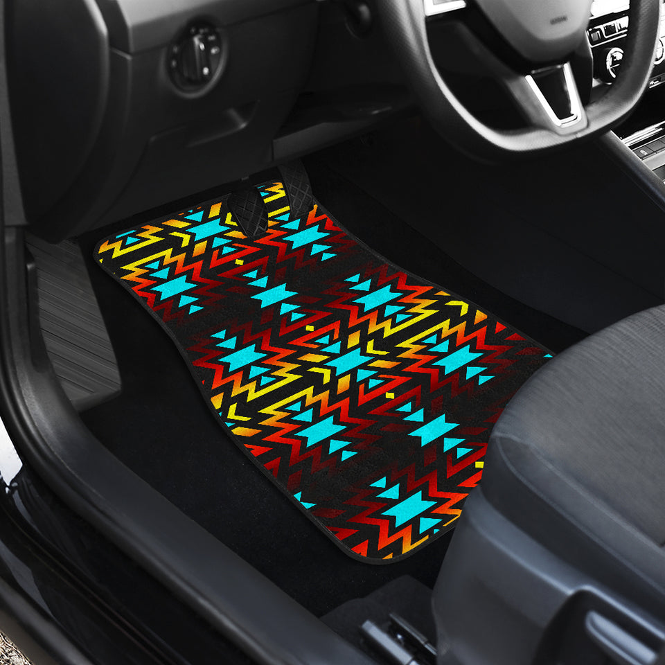 Fire Colors And Turquoise Front Car Mats (Set Of 2)