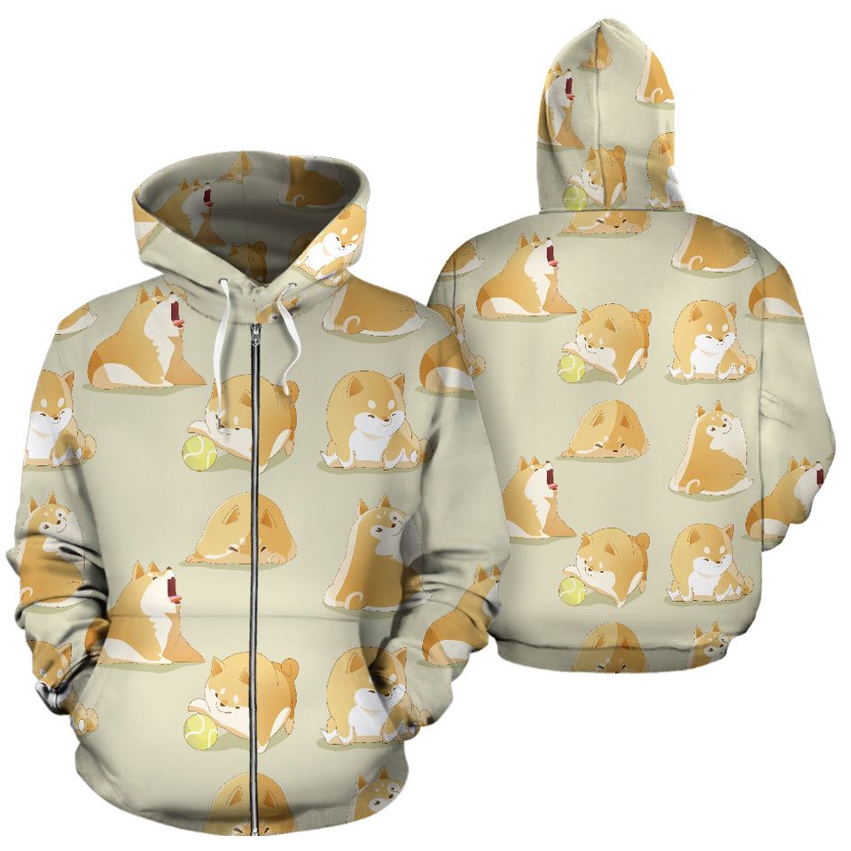 Cute Fat Shiba Inu Dog Pattern Zip Up Hoodie