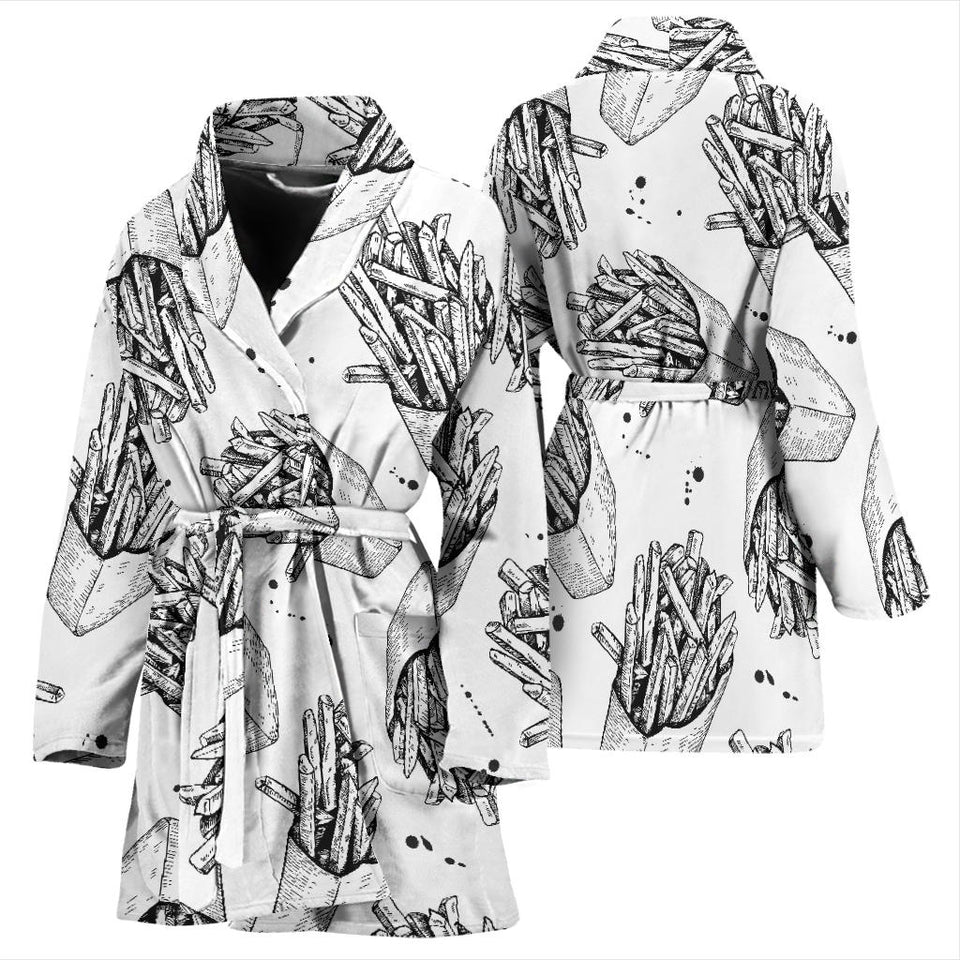 Hand Drawn French Fries Pattern Women'S Bathrobe