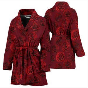 Rose Pattern Print Design 03 Women's Bathrobe