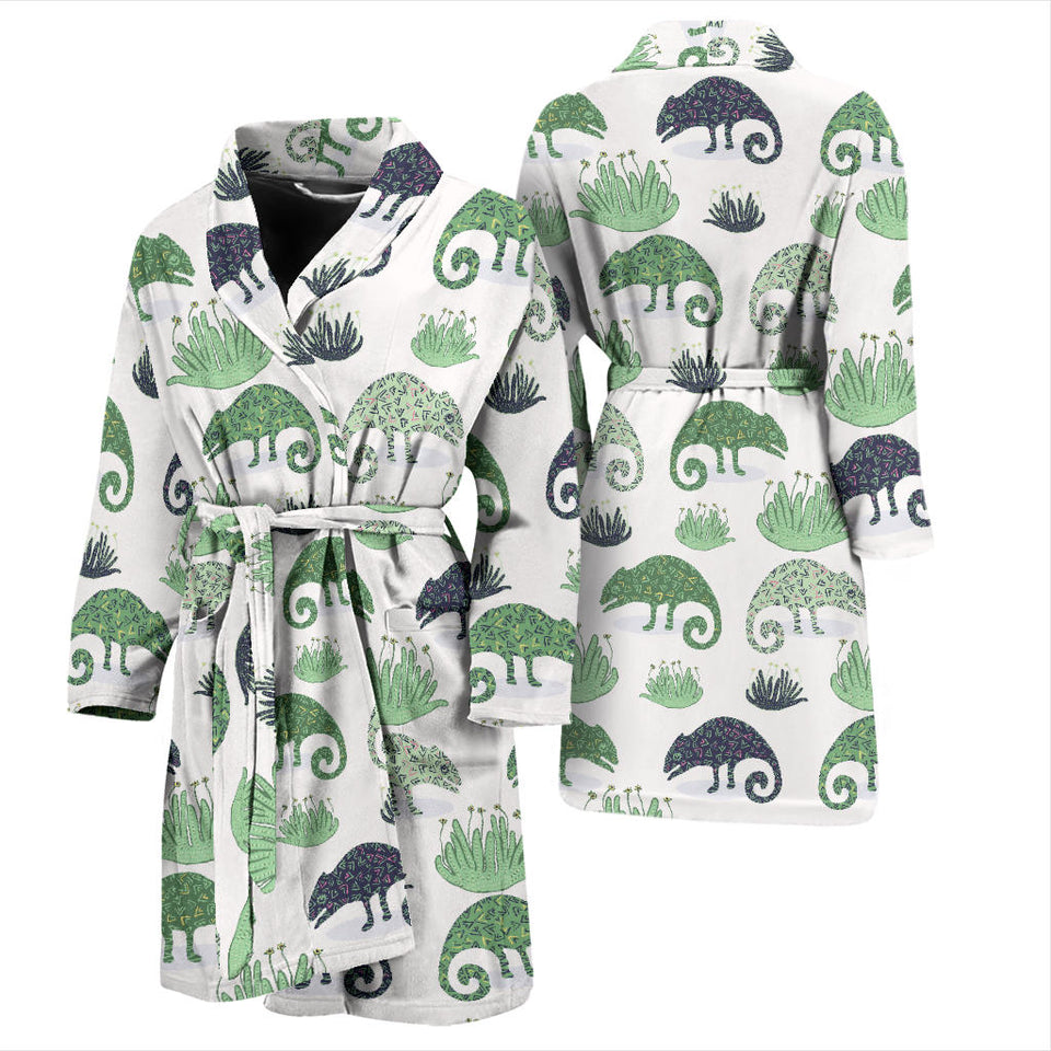 Chameleon Lizard Succulent Plant Pattern Men'S Bathrobe