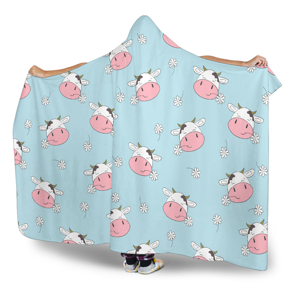 Cute Cow Flower Pattern Hooded Blanket