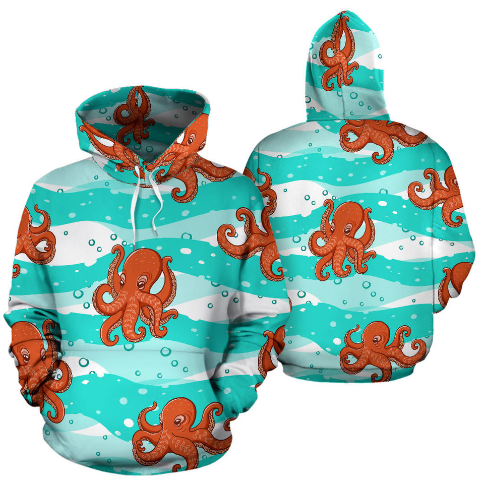 Octopuses Sea Wave Background Men Women Pullover Hoodie