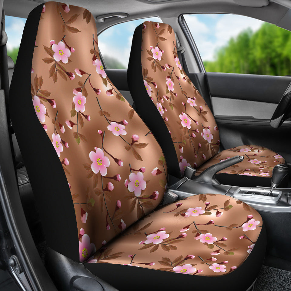 Pink Sakura Cherry Blossom Drak Brown Background  Universal Fit Car Seat Covers